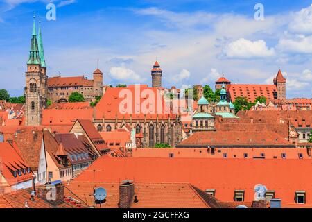 Nürnberg, Deutschland. Die Dächer der Altstadt. Stockfoto