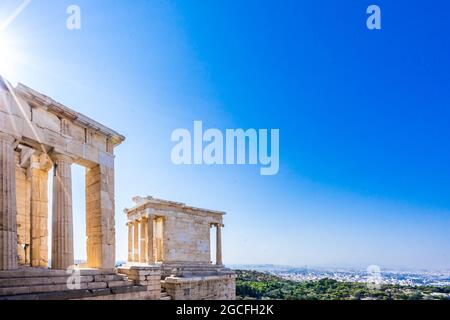 Blick auf Architektur Detail des Pantheon-Tempels in Akropolis, Athen Griechenland Stockfoto