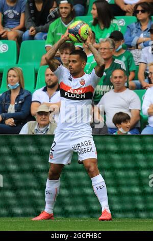 8. August 2021; Stade Geoffroy-Guichard, Saint-&#xc9;tienne, Frankreich. Fußball der französischen Liga 1, ALS Saint Etienne gegen FC Lorient; Igor Silva Stockfoto