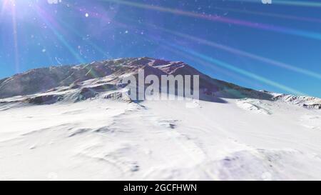 Mountain Snow Sun Ray Illustration, 3d Rendering Stockfoto