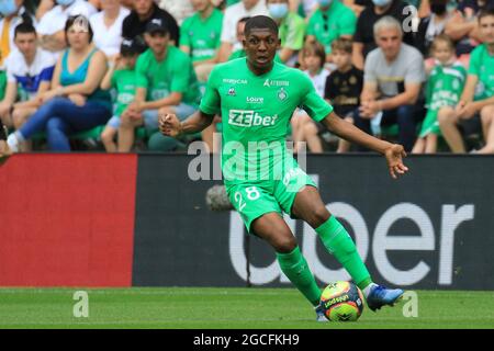 8. August 2021; Stade Geoffroy-Guichard, Saint-&#xc9;tienne, Frankreich. Fußball der französischen Liga 1, ALS Saint Etienne gegen FC Lorient; Zaydou Youssouf Stockfoto