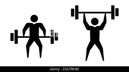 Person, die eine Langhantel für das Gewichtheben verwendet Symbole Person Heben Langhantel Vektor Illustration Symbole Stock Vektor