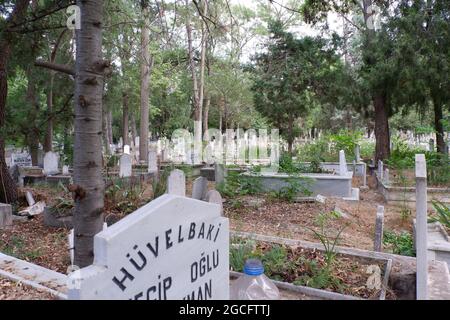 Islamischer Friedhof, Marmorgräber und Grabsteine unter Bäumen im Freien Stockfoto