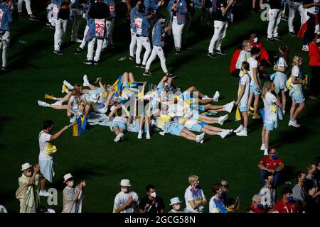 Tokio, Kanto, Japan. August 2021. Abschlusszeremonie der Olympischen Sommerspiele 2020 in Tokio im Olympiastadion von Tokio. (Bild: © David McIntyre/ZUMA Press Wire) Stockfoto