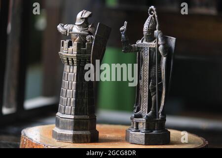 Miniatur-Schachritter templer Stockfoto