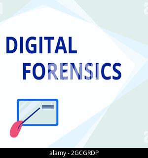 Konzeptionelle Bildunterschrift Digitale Forensik. Geschäftskonzept Untersuchung von Material in digitalen Geräten Kartenzeichnung mit Hand zeigt Stick auf gefunden Stockfoto