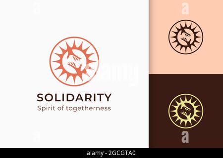 Charity- oder Spendenlogo in Hand und Sonne stehen für Frieden oder Solidarität Stock Vektor