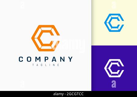 Das moderne Hexagon-Logo steht für Technologie oder Netzwerk in C-Form Stock Vektor