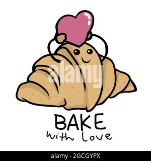 Croissant Backen mit Liebe Cartoon-Vektor-Illustration Stock Vektor