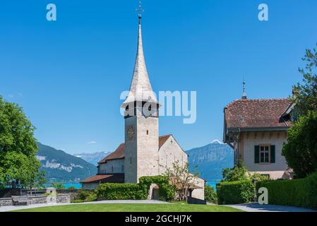 Geographie / Reisen, Schweiz, Schlosskirche St. Kolumban, Spiez, Berner Oberland, ZUSÄTZLICHE-RIGHTS-CLEARANCE-INFO-NOT-AVAILABLE Stockfoto