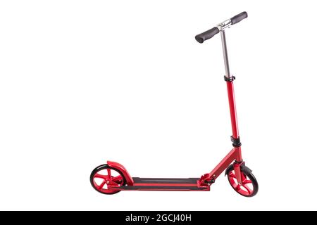 Rotes modernes Scooter-Studio isoliert auf weißem Hintergrund mit Clipping-Pfad Stockfoto