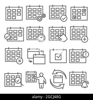 Symbole für Kalenderzeilen auf weißem Hintergrund Stock Vektor