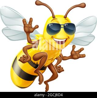 Coole Honey Bumble Bee in Schattierungen Cartoon Charakter Stock Vektor
