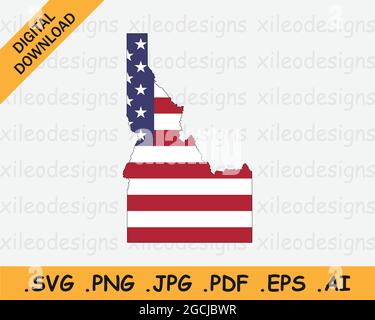 Idaho Karte auf amerikanischer Flagge. ID, USA State Map auf US-Flagge. Symbol „EPS-Vektorgrafik Clipart“ Stock Vektor