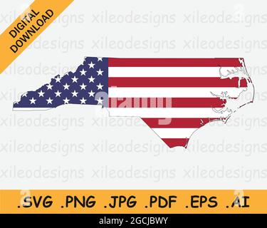 North Carolina Karte auf amerikanischer Flagge. North Carolina, USA State Map auf US-Flagge. Symbol „EPS-Vektorgrafik Clipart“ Stock Vektor