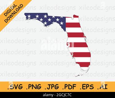 Florida Karte auf amerikanischer Flagge. FL, USA State Map auf US-Flagge. Symbol „EPS-Vektorgrafik Clipart“ Stock Vektor