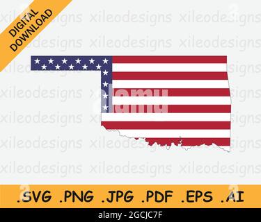 Oklahoma Karte auf amerikanischer Flagge. OK, USA State Map auf US-Flagge. Symbol „EPS-Vektorgrafik Clipart“ Stock Vektor