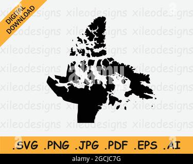 Nunavut Kanada Karte Schwarze Silhouette. NU, Canadian Territory Shape Geography Atlas Border Boundary. Schwarze Karte auf weißem Hintergrund isoliert. EPS-Vecto Stock Vektor