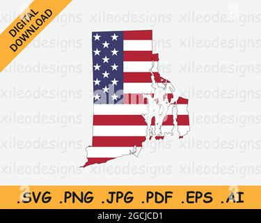 Rhode Island Karte auf amerikanischer Flagge. RI, USA State Map auf US Flagge. Symbol „EPS-Vektorgrafik Clipart“ Stock Vektor