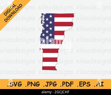 Vermont Karte auf amerikanischer Flagge. VT, USA State Map auf US-Flagge. Symbol „EPS-Vektorgrafik Clipart“ Stock Vektor