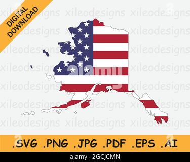 Alaska-Karte auf amerikanischer Flagge. AK, USA State Map auf US-Flagge. Symbol „EPS-Vektorgrafik Clipart“ Stock Vektor