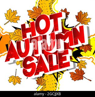 Hot Autumn Sale - Comic-Wort auf bunten Comics Hintergrund. Abstrakter saisonaler Text. Stock Vektor