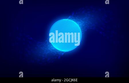 Abstrakte blaue Netzwerksphäre. Hintergrund zur Sci Fi-Technologie. Digitale Cyberspace-Planetenoberfläche. Vektorgrafik Stock Vektor