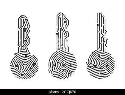 Satz des Fingerabdruckschlüssels. Benutzerüberprüfung des Sicherheitssystems. Biometrische ID für die Softwareanmeldung. Vektorgrafik Stock Vektor