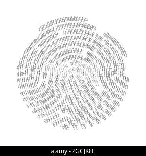 Fingerabdruck-Satz aus Null- und einer Ziffer. Binärcode nach Form des Fingerabdrucks. Vektorgrafik Stock Vektor