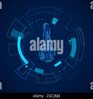 Futuristische HUD-Elemente. Futuristisches Sci Fi-Touchscreen-Panel. Hologramm des Fingerabdrucks des Schaltungsschlüssels. Vektorgrafik Stock Vektor