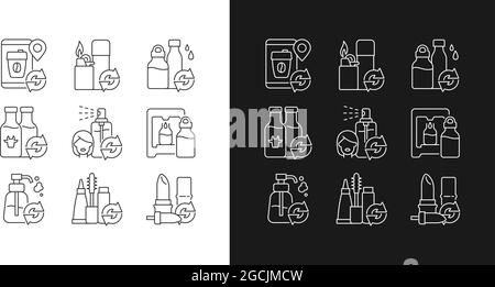 Nachfüllbare Produkte lineare Symbole für den Dunkel- und Lichtmodus Stock Vektor
