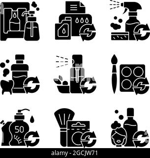 Wiederverwendbare Produkte schwarze Glyphen-Symbole auf weißem Raum Stock Vektor