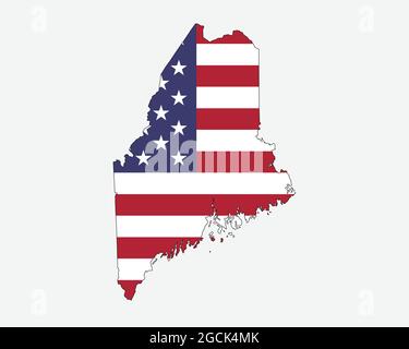 Maine Karte auf amerikanischer Flagge. ME, USA State Map auf US-Flagge. Symbol „EPS-Vektorgrafik Clipart“ Stock Vektor