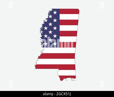 Mississippi Karte auf amerikanischer Flagge. MS, USA State Map auf US-Flagge. Symbol „EPS-Vektorgrafik Clipart“ Stock Vektor
