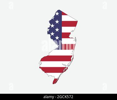 Karte von New Jersey auf amerikanischer Flagge. NJ, USA State Map auf US-Flagge. Symbol „EPS-Vektorgrafik Clipart“ Stock Vektor