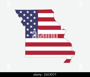 Missouri Karte auf amerikanischer Flagge. MO, USA State Map auf US-Flagge. Symbol „EPS-Vektorgrafik Clipart“ Stock Vektor