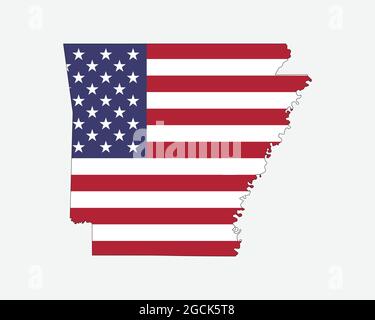 Karte von Arkansas auf amerikanischer Flagge. AR, USA State Map auf US-Flagge. Symbol „EPS-Vektorgrafik Clipart“ Stock Vektor