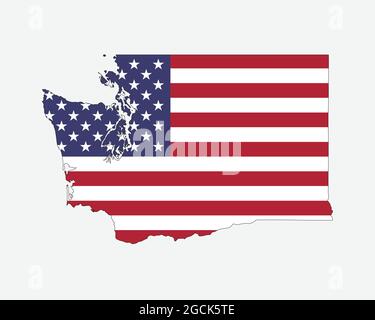 Washington Karte auf amerikanischer Flagge. WA, USA State Map auf US Flagge. Symbol „EPS-Vektorgrafik Clipart“ Stock Vektor