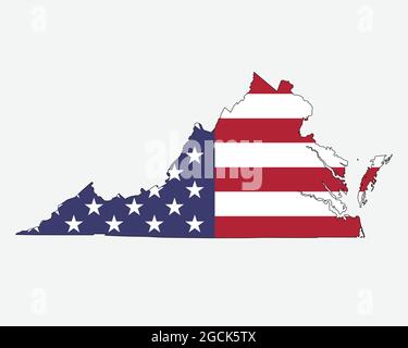 Virginia Karte auf amerikanischer Flagge. VA, USA State Map auf US-Flagge. Symbol „EPS-Vektorgrafik Clipart“ Stock Vektor