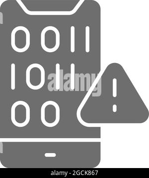 Mobiler Bildschirm mit Binärcode, graues Symbol für Probleme mit mobiler Software. Stock Vektor