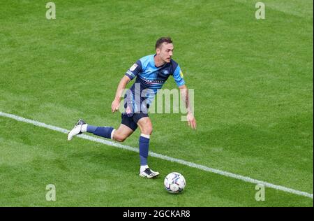 High Wycombe, Großbritannien. August 2021. Josh Scowen von Wycombe Wanderers während des Sky Bet League 1-Spiels zwischen Wycombe Wanderers und Accrington Stanley am 7. August 2021 in Adams Park, High Wycombe, England. Foto von Andy Rowland. Quelle: Prime Media Images/Alamy Live News Stockfoto