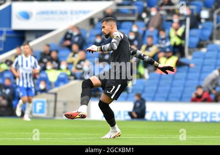 Robert Sanchez von Brighton während des Freundschaftsspiel vor der Saison zwischen Brighton und Hove Albion und Getafe im American Express Stadium in Brighton, Großbritannien - 7. August 2021 - nur für redaktionelle Verwendung. Keine Verkaufsförderung. Für Football-Bilder gelten Einschränkungen für FA und Premier League. Keine Nutzung des Internets/Handys ohne FAPL-Lizenz - für Details wenden Sie sich an Football Dataco Stockfoto