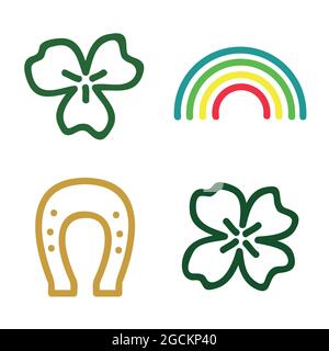 Umriss Kleeblatt, Regenbogen und Hufeisen - Vektordarstellung Stock Vektor