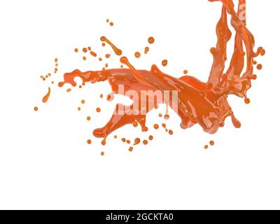 3d-Darstellung von orangefarbenem Splash auf weißem Hintergrund mit Beschneidungspfad Stockfoto