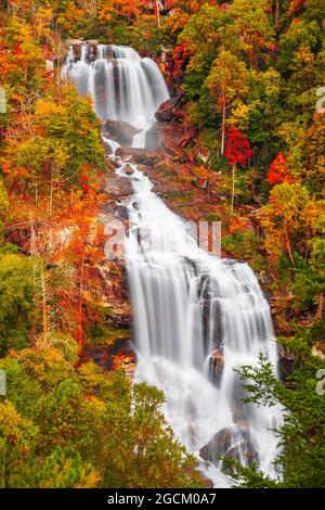 Whitewater Falls, North Carolina, USA in der Herbstsaison. Stockfoto