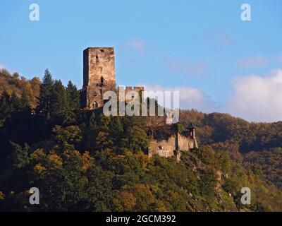 Schloss Gutenfels am Rhein in Deutschland von einem Kreuzschiff Stockfoto