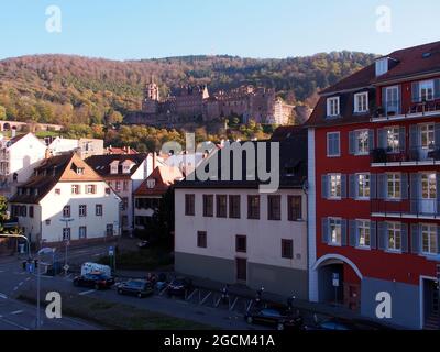 Ruine des Heidelberger Schlosses mit Blick auf die Innenstadt von Hiedelberg in Deutschland Stockfoto