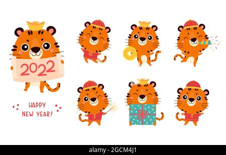 Set von niedlichen Cartoon Tiger.Happy Chinese New Year Stock Vektor