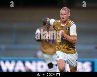 High Wycombe, Großbritannien. Juli 2021. Jack Grimmer von Wycombe Wanderers während des Vorsaison-Freundschaftsspiel 2021/22 zwischen Wycombe Wanderers und Leicester City am 28. Juli 2021 im Adams Park, High Wycombe, England. Foto von Andy Rowland. Quelle: Prime Media Images/Alamy Live News Stockfoto