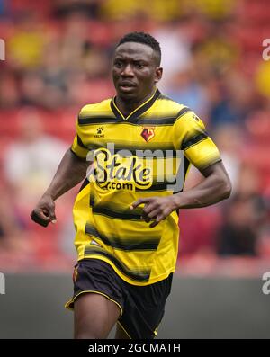 Watford, Großbritannien. Juli 2021. Peter Etebo (Leihgabe von Stoke City) aus Watford während des 2021/22 Pre Season Freundschaftsspiel zwischen Watford und West Bromwich Albion in der Vicarage Road, Watford, England am 24. Juli 2021. Foto von Andy Rowland. Quelle: Prime Media Images/Alamy Live News Stockfoto